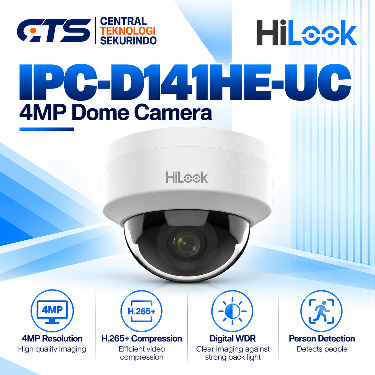 IP Kamer CCTV Hilook 4MP Fixed Dome Network Camera IPC-D141HE-UC