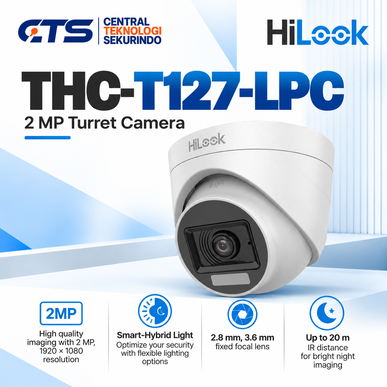 Kamera CCTV Hilook Dual Light Indoor Fixed Turret Camera THC-T127-LPC 2MP